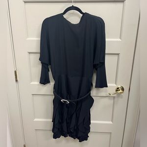 Navy Blue Dress with Belt Wrapped Around